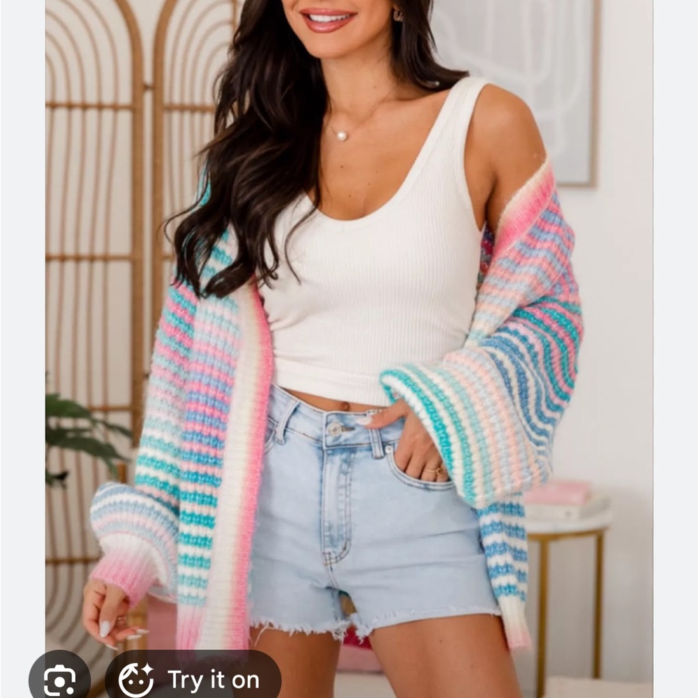 Pink lily rainbow sweater cardigan nwot - Picture 6 of 6